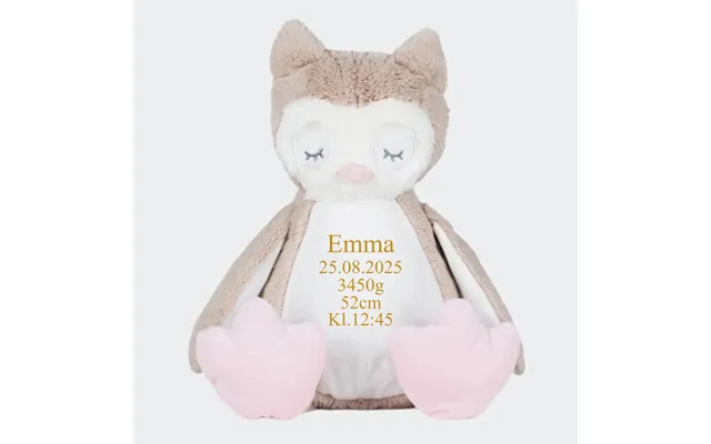 Ugle Bamse Med Broderi - Navn Dato Længde Vægt Klokkeslet 544 42cm