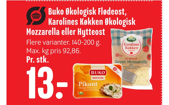 Buko Økologisk Flødeost, Karolines Køkken Økologisk Mozzarella Eller Hytteost