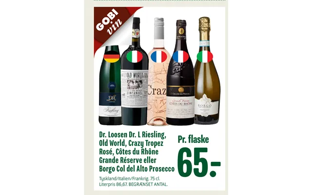 Old World, Crazy Tropez Rosé, Côtes Du Rhône Grande Réserve Eller Borgo Col Del Alto Prosecco