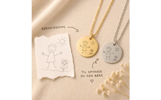 Personlig Halskæde Med Børnetegning - Indgraver Dit Barns Tegning Guld & Sølv