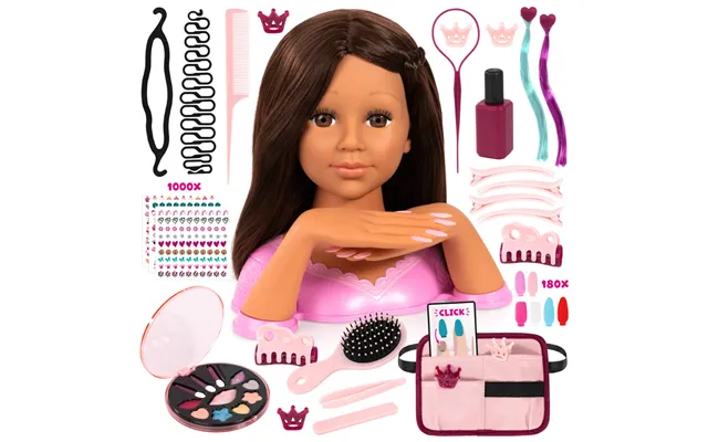 Charlene Magic Nails Sminkehoved Og Negle - Brunette 27 Cm