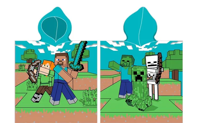 Minecraft Poncho Badehåndklæde Med Hætte - 100 Procent Bomuld