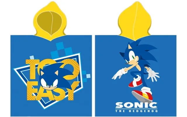 Sonic Poncho Badehåndklæde Med Hætte - 100 Procent Bomuld
