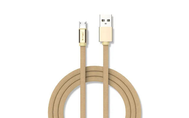 Microusb Kabel 1m Messingfarvet - Bomuldsstof, Microusb Til Usb-a