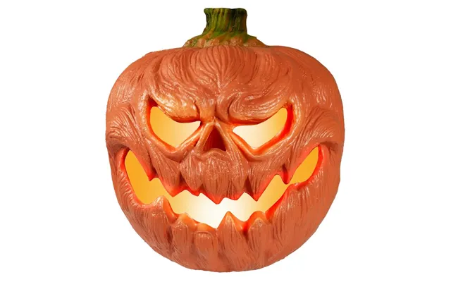 Halloween Oplyst Græskar Med Monster Ansigt - 18 Cm