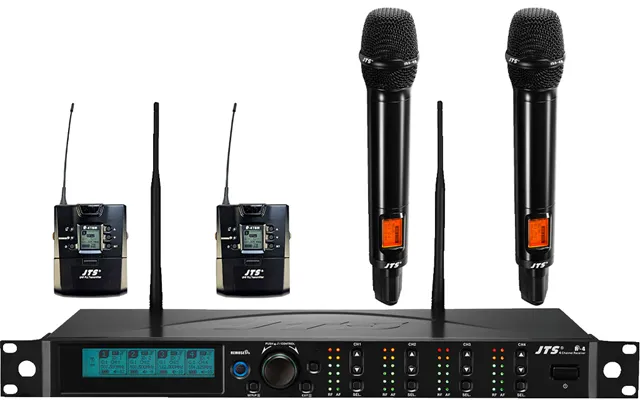 Jts R-4 Trådløs Modtager 4 Kanals Inkl. 2 Lommesendere Og 2 Håndholdte Mikrofoner - 520-556 Mhz