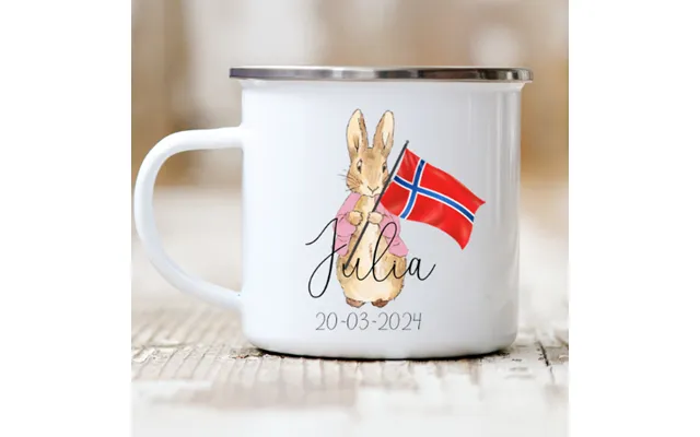 Fødselsdagskop Med Navn Peter Kanin Navn Lyserød - Norsk Flag
