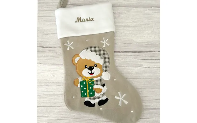 Nyhed - Julesok Med Navn Grå Bamse Gave product image