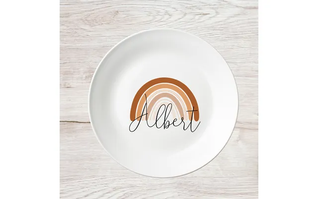 Nyhed Tallerken Med Navn Personlig Tallerken - Beige Regnbue