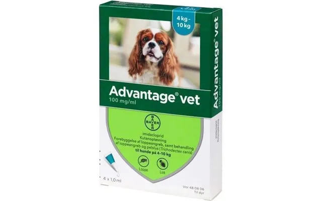 Advantage Vet Loppemiddel Til Hunde 4-10 Kg - 4 X 1 Ml