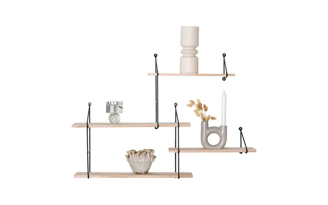 Væghylde Med 4 Træhylder - Natur Sort product image