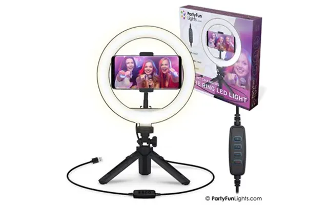 Partyfun Selfie Ring Led Lys 20cm - Stativ Og Telefonholder.