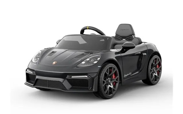 Porsche Spyder 718 Rs Sort - 12v Med Gummihjul Og Lædersæde