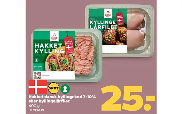 Hakket Dansk Kyllingekød 7-10% Eller Kyllingelårfilet