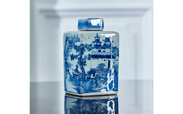 Square Tea Jar Blue White