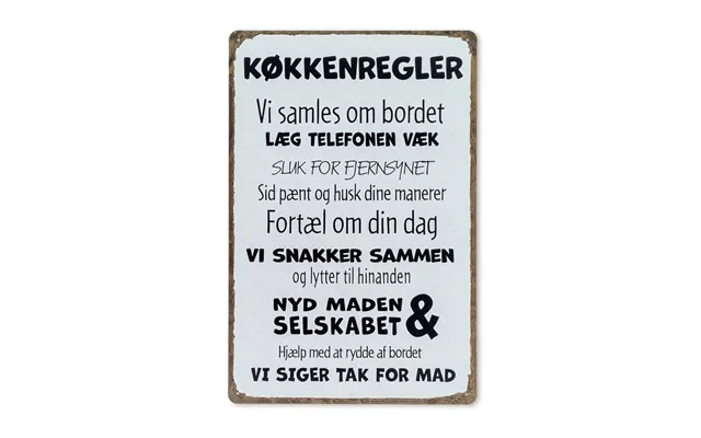 Emaljeskilt Køkkenregler