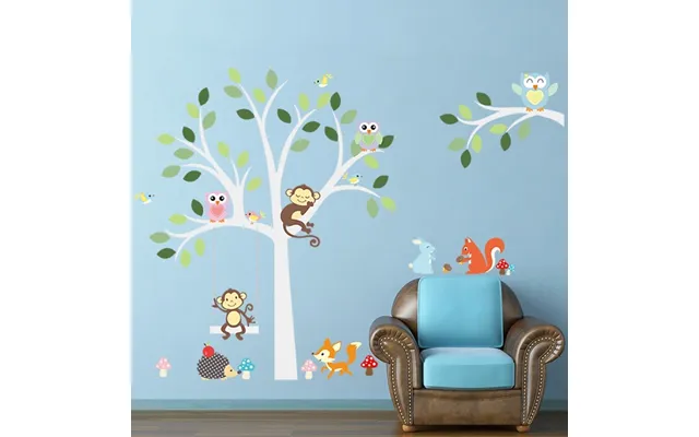 Wallsticker Lysegråt Træ Med Mange Søde Dyr