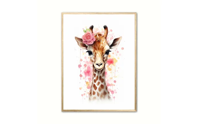 Plakat Med Giraffens Blomsterdrmme - Giraf Plakat 28 50 X 70 Cm B2