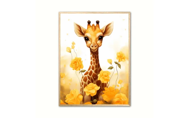 Plakat Med Giraffens Gule Blomsterhave - Giraf Plakat 13 50 X 70 Cm B2