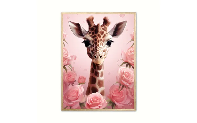 Plakat Med Giraffens Pink Rose Oase - Giraf Plakat 30 50 X 70 Cm B2