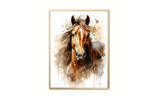 Plakat Med Hest Plakat 1 - Vandfarve Effekt 21 X 29,7 Cm A4