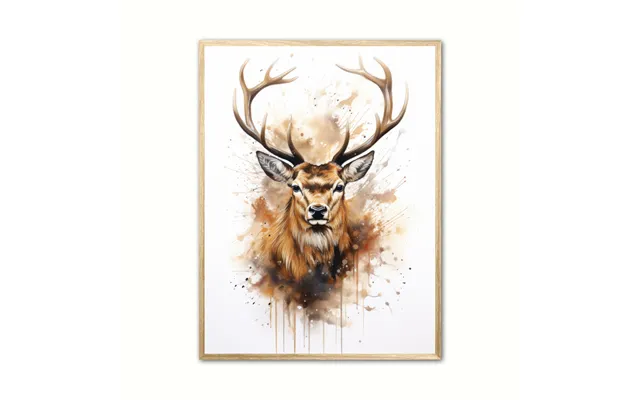 Plakat Med Hjort Plakat 10 - Vandfarve Effekt 30 X 40 Cm