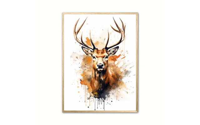 Plakat Med Hjort Plakat 9 - Vandfarve Effekt 30 X 40 Cm