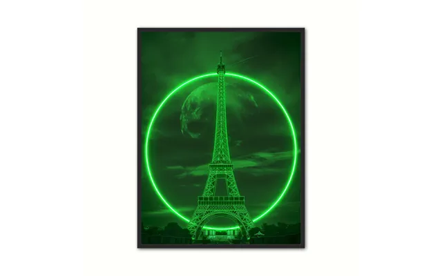 Plakat Med Neon Eclips Ved Eiffel - Grn 30 X 40 Cm