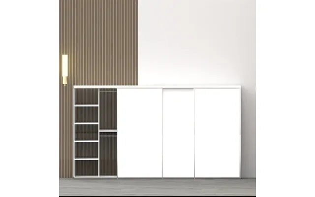 Garderobeskab Med 4 Skydelåger 324×80 Cm Hvid Laminat Xl