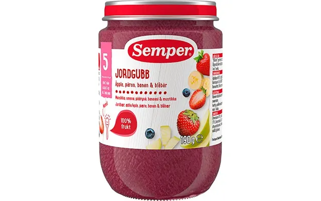 Frugtpure M Jordbær, Æble, Pære, Banan Og Blåbær 5 Mdr. - 190 Gram