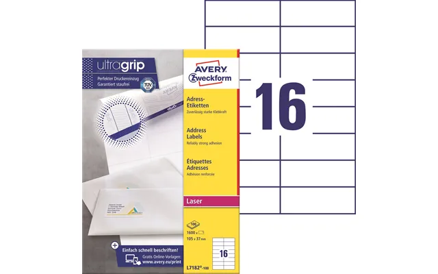 Avery L7182-100 Adresseetiketter 105x37mm Ug 1600