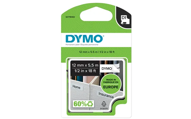 Tape D1 12mmx5,5m Perm Polyest Bl Whi