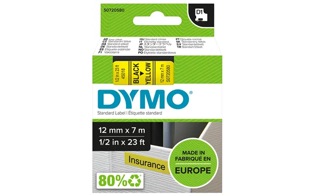 Tape D1 12mmx7m Black Yellow