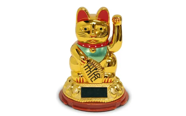 Lykkekat Maneki Neko Guld Solenergi Ø8 Cm. - Figurer