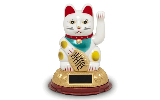Lykkekat Maneki Neko Hvid Solcelledrevet 12 Cm. - Figurer