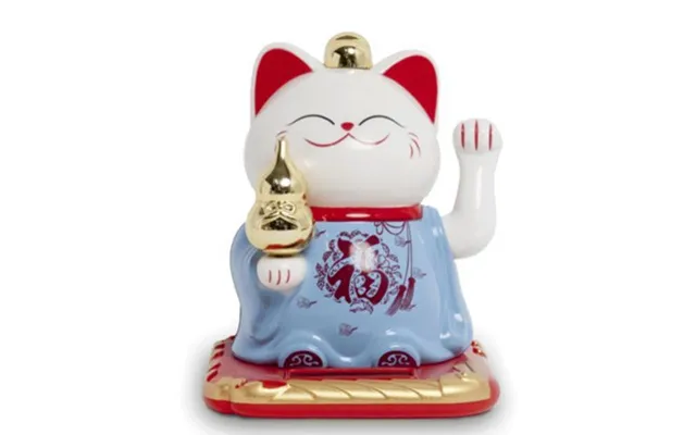 Lykkekat Maneki Neko Kejser Fu Solenergi 10,5 Cm. - Figurer