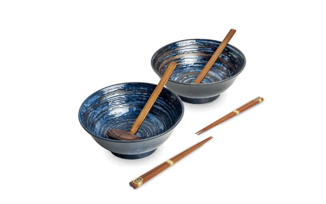 Ramen Bowl Set Japanese Uzu 6 Dele Ø22 Cm. - Gavesæt Og Æsker