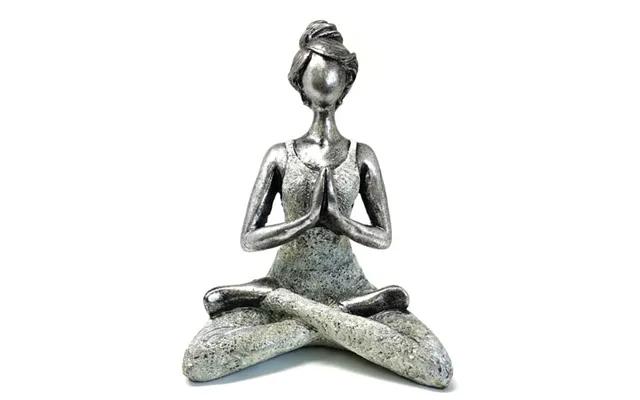 Yoga Lady Figur 24 Cm Sølv & Hvid Meditationsfigur I Resin - Figurer