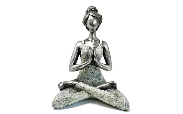 Yoga Lady Figur 24 Cm Sølv & Hvid Meditationsfigur I Resin - Figurer