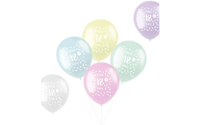 18 Års Balloner Pastelfarvet 6x - 33 Cm