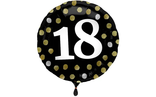 18 Års Folieballon I Sort Med Prikker 45 Cm