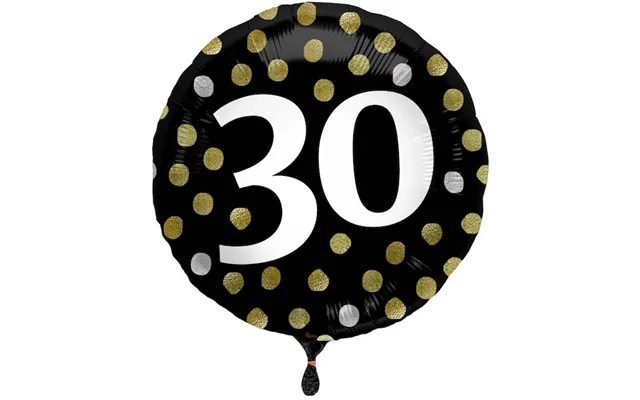 30 Års Folie Ballon Sort Med Prikker - 45 Cm