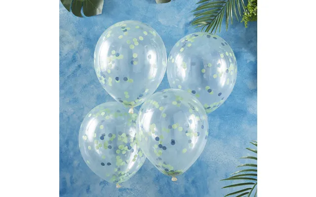 Blå & Grøn Konfetti Ballon 5x - 30 Cm