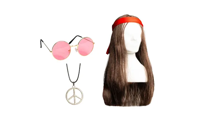Hippie Sæt Inkl Briller - Paryk Med Pandebånd Og Halskæde Til Mænd
