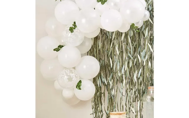 Hvid Ballonbue Med Konfetti - Inkl. Kunstige Blade 52 Dele