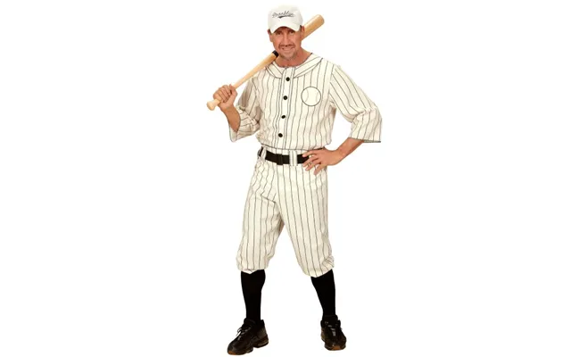 Hvidt Baseball Spiller Kostume Herre - 4 Dele