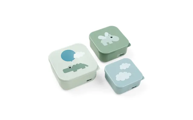 Snack Boks Sæt 3 Stk Happy Clouds - Grøn