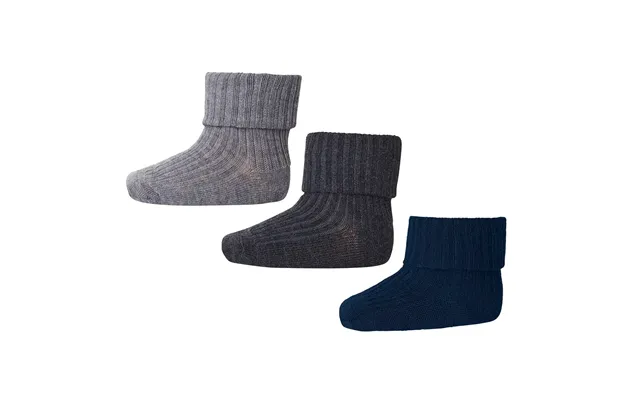 Uld Rib Baby Strømpe 3 Pak - Grey Melange