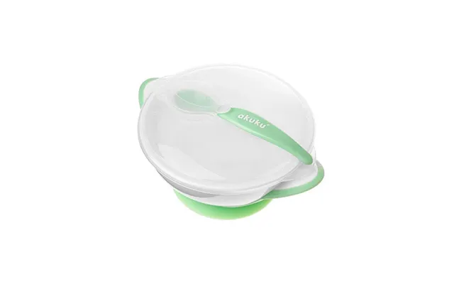 Akuku Suction Bowl With Spoon White Green