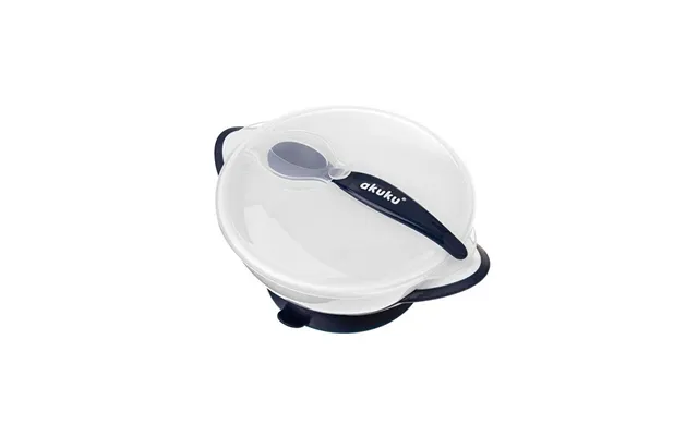 Akuku Suction Bowl With Spoon White Navy Blue